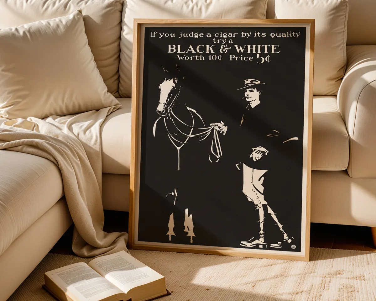 Vintage 1890s black and white cigar advertising poster with a bold clean illustration in golden age American poster style. — photo 5