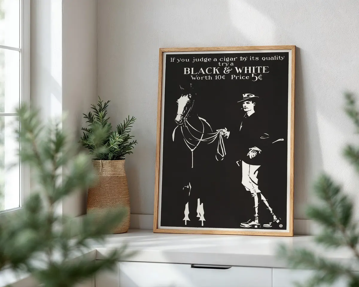 Vintage 1890s black and white cigar advertising poster with a bold clean illustration in golden age American poster style. — photo 6