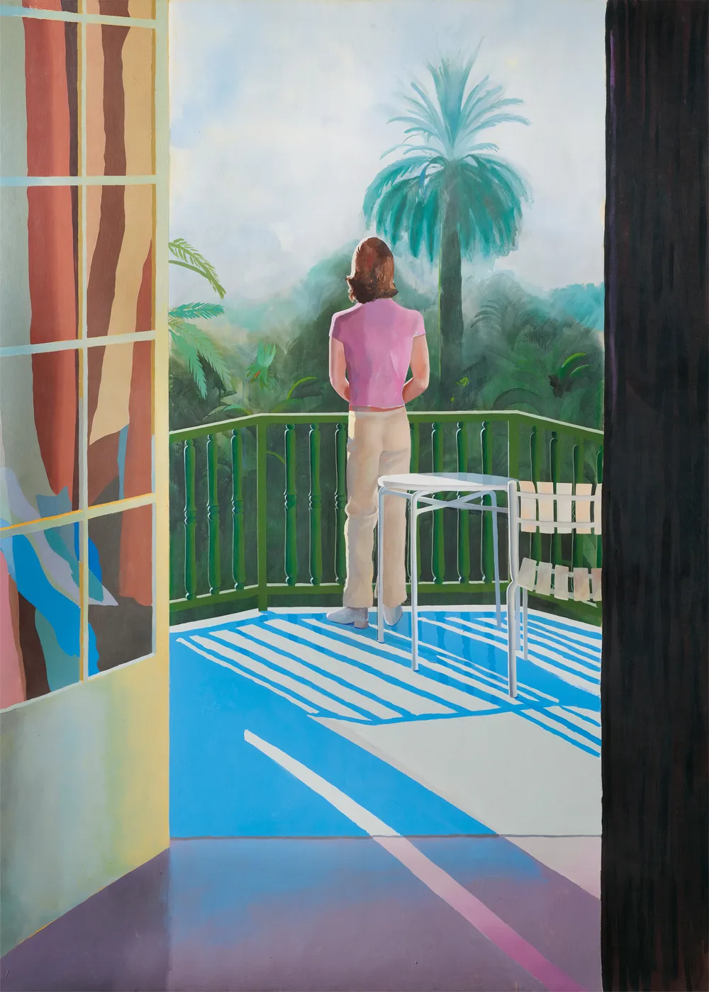 Contemporary colour block art print of a view through a window frame in warm vivid California-inspired tones.