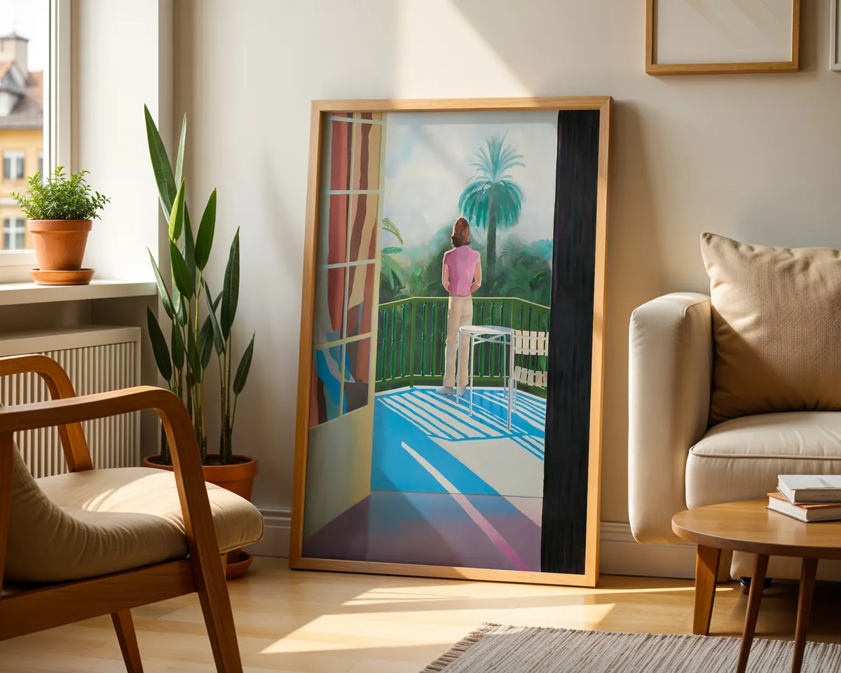 Contemporary colour block art print of a view through a window frame in warm vivid California-inspired tones. — photo 2