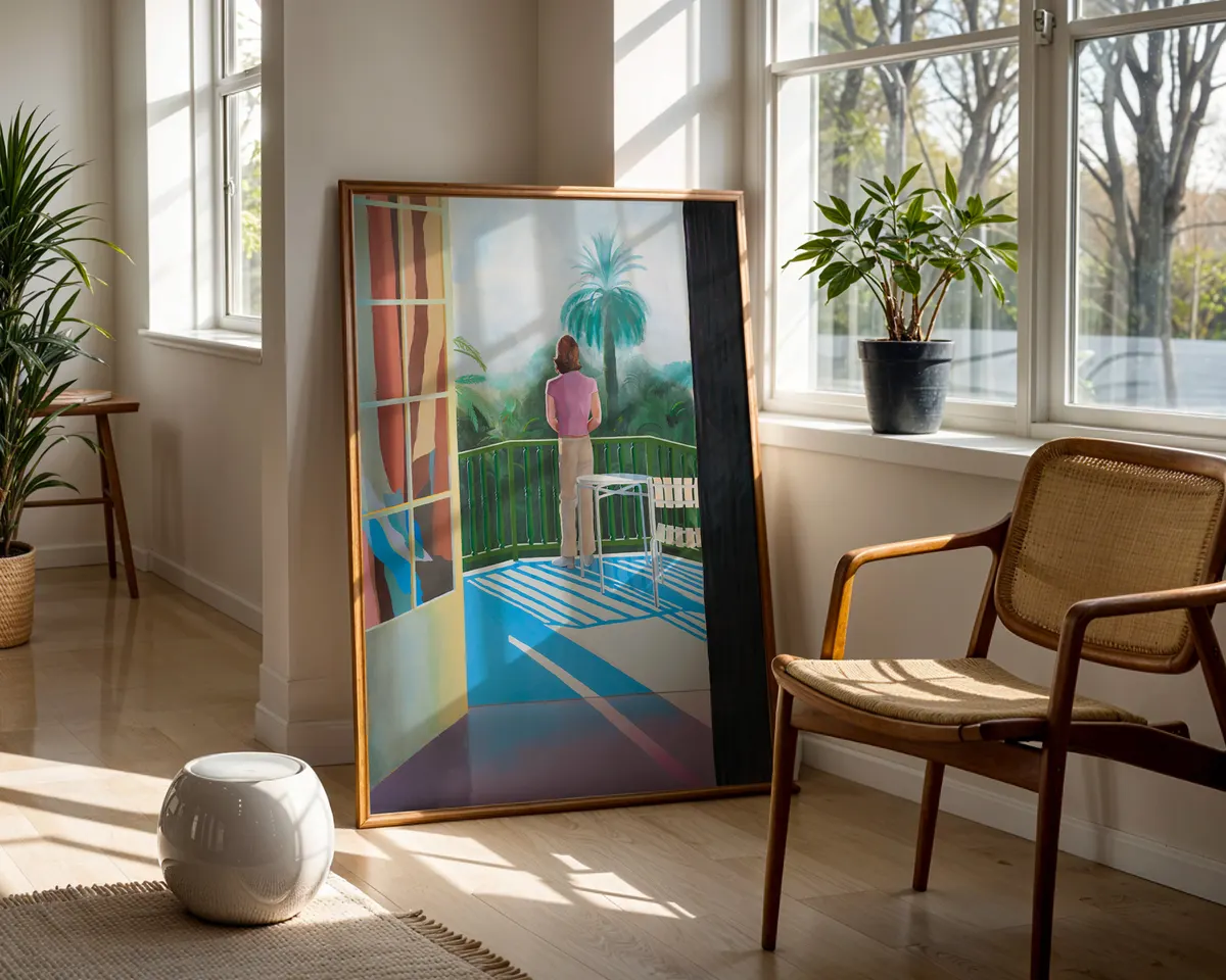 Contemporary colour block art print of a view through a window frame in warm vivid California-inspired tones. — photo 5