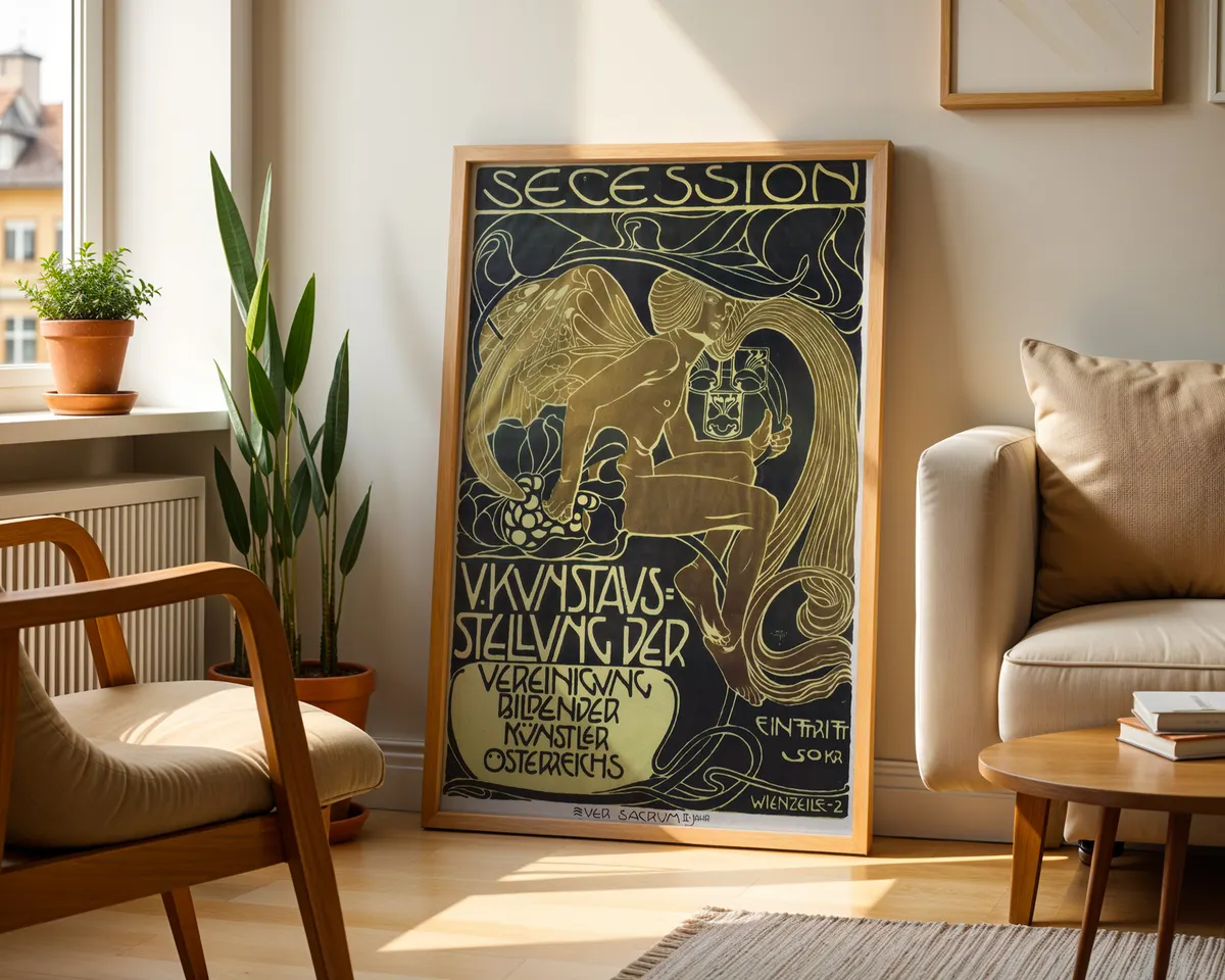 Art nouveau exhibition poster with sweeping ornamental botanical motifs in rich jewel tones. — photo 2