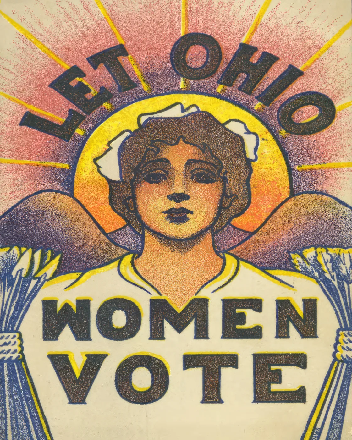 Vintage Americana typographic poster of the state name Ohio in a warm retro colour palette.