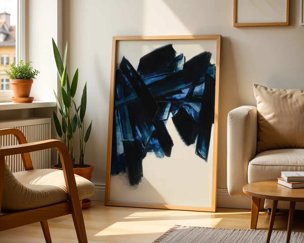 Textured black abstract poster with rich layered surface and gestural strokes catching light within darkness. — photo 2