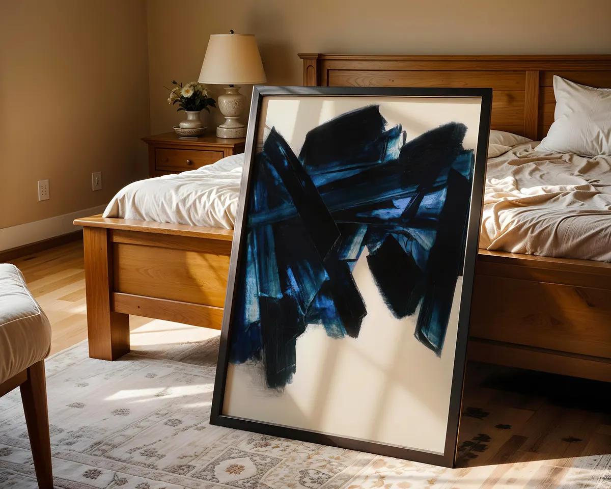 Textured black abstract poster with rich layered surface and gestural strokes catching light within darkness. — photo 4