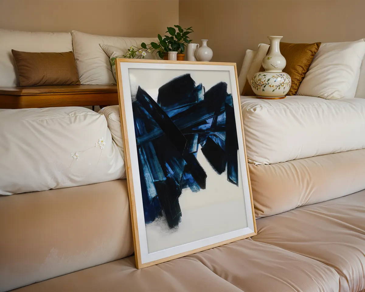 Textured black abstract poster with rich layered surface and gestural strokes catching light within darkness. — photo 6