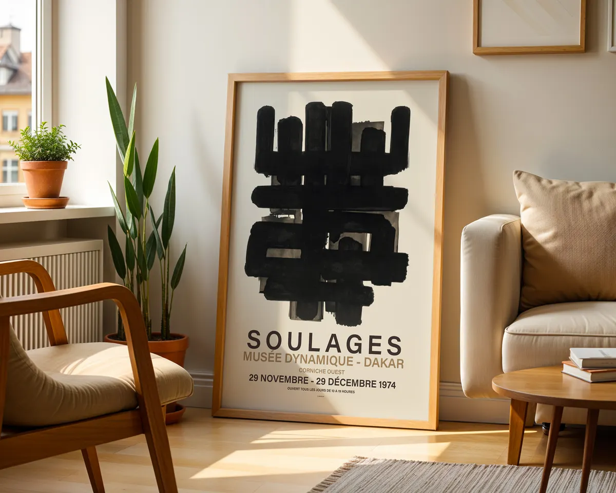 Large format black abstract exhibition poster with a commanding dark gestural composition. — photo 2