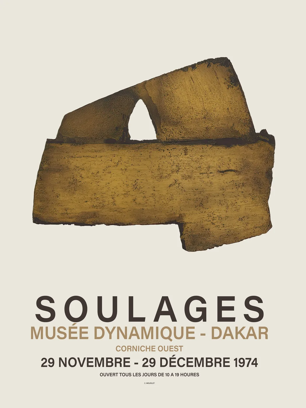 Warm brown abstract art poster with earthy ochre and deep umber gestural strokes.
