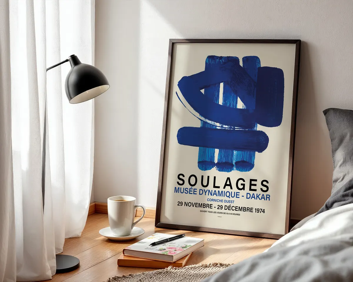 Deep blue abstract art poster with dark navy gestural composition and luminous surface texture. — photo 3