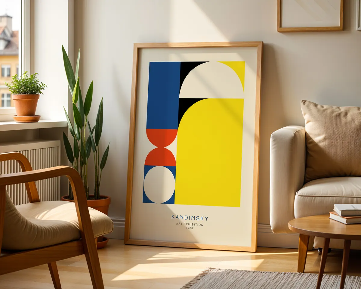 Colorful abstract geometric poster with circles, triangles and organic forms in a vibrant Kandinsky-style composition. — photo 2