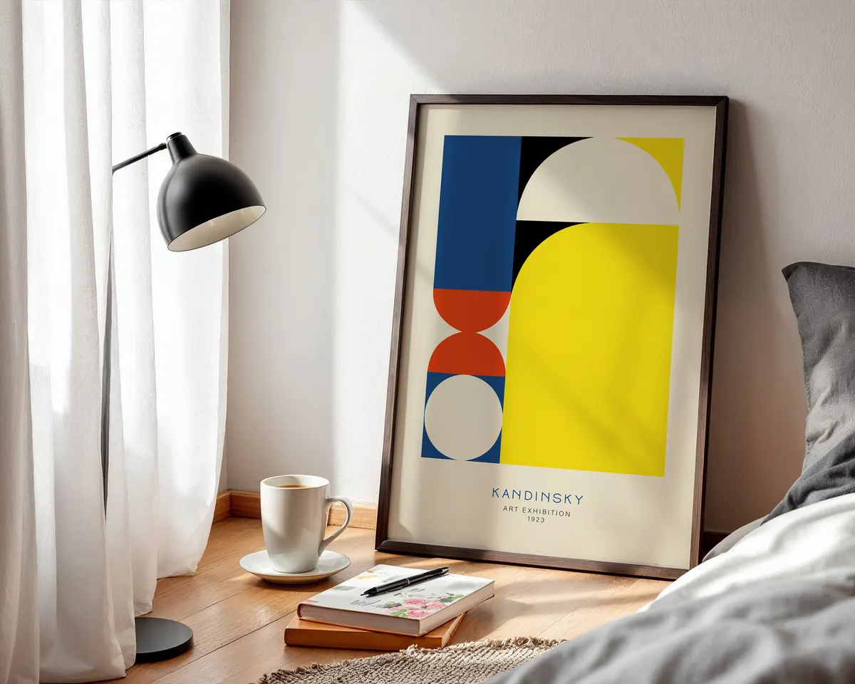 Colorful abstract geometric poster with circles, triangles and organic forms in a vibrant Kandinsky-style composition. — photo 3