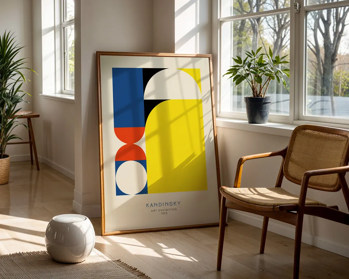 Colorful abstract geometric poster with circles, triangles and organic forms in a vibrant Kandinsky-style composition. — photo 5
