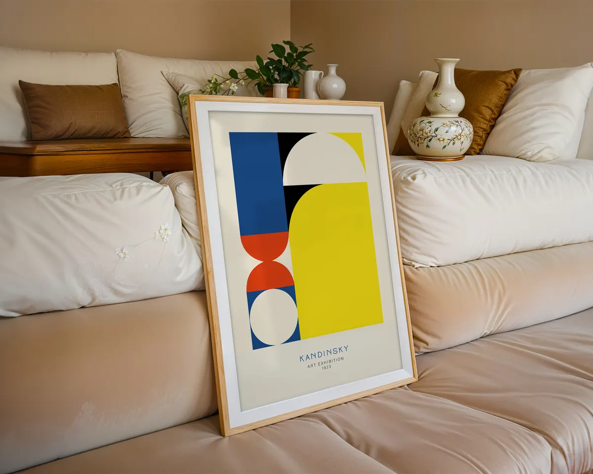 Colorful abstract geometric poster with circles, triangles and organic forms in a vibrant Kandinsky-style composition. — photo 6