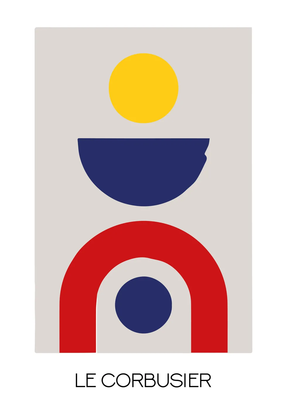 Bold abstract geometric exhibition poster with vibrant shapes and colour-music composition in Bauhaus style.