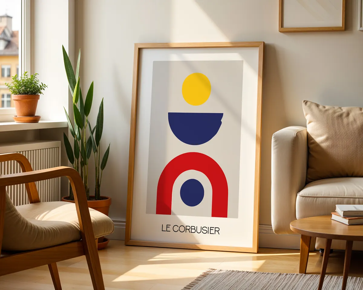 Bold abstract geometric exhibition poster with vibrant shapes and colour-music composition in Bauhaus style. — photo 2