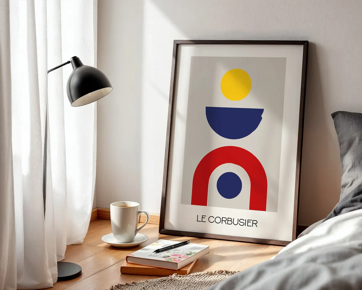 Bold abstract geometric exhibition poster with vibrant shapes and colour-music composition in Bauhaus style. — photo 3