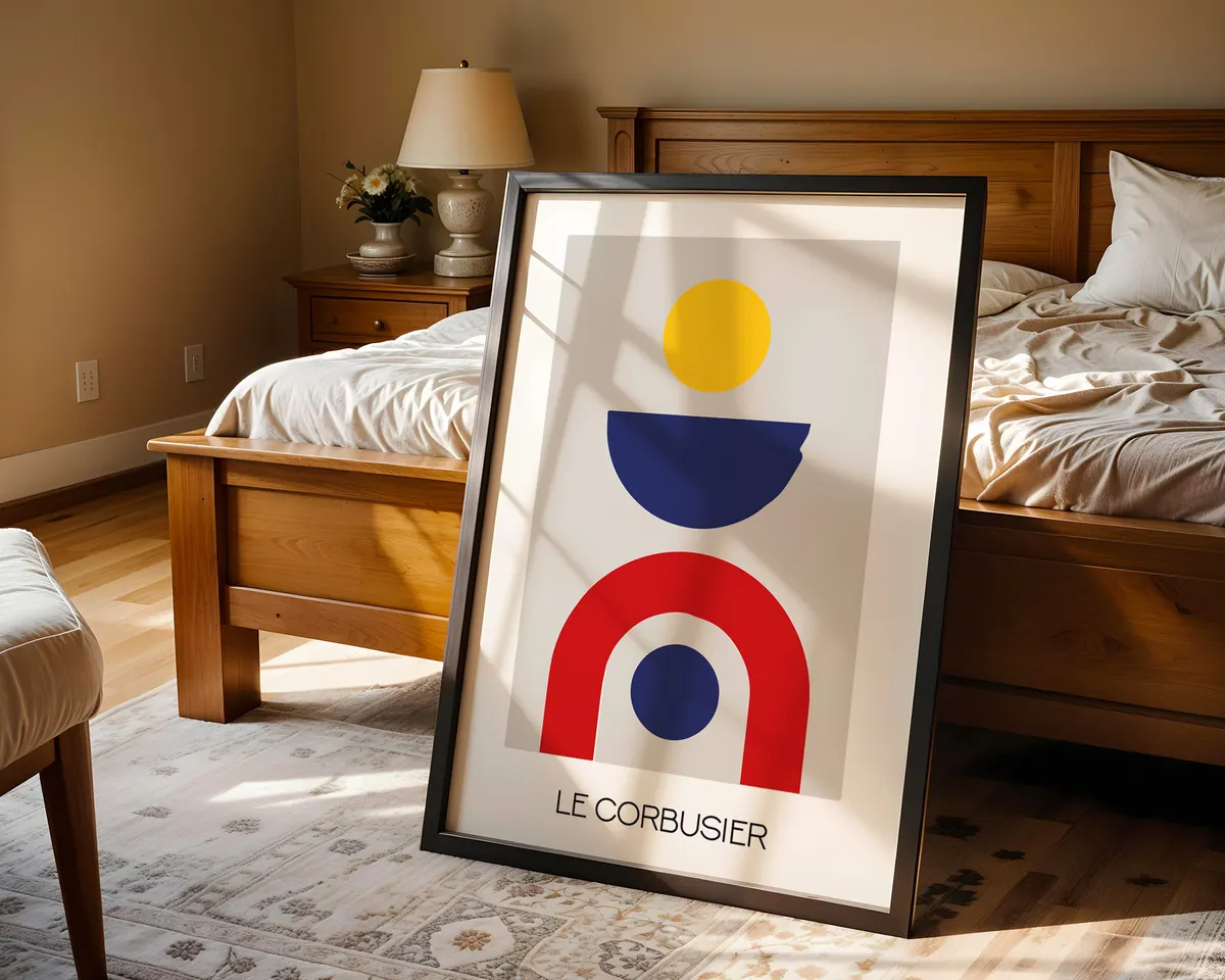 Bold abstract geometric exhibition poster with vibrant shapes and colour-music composition in Bauhaus style. — photo 4