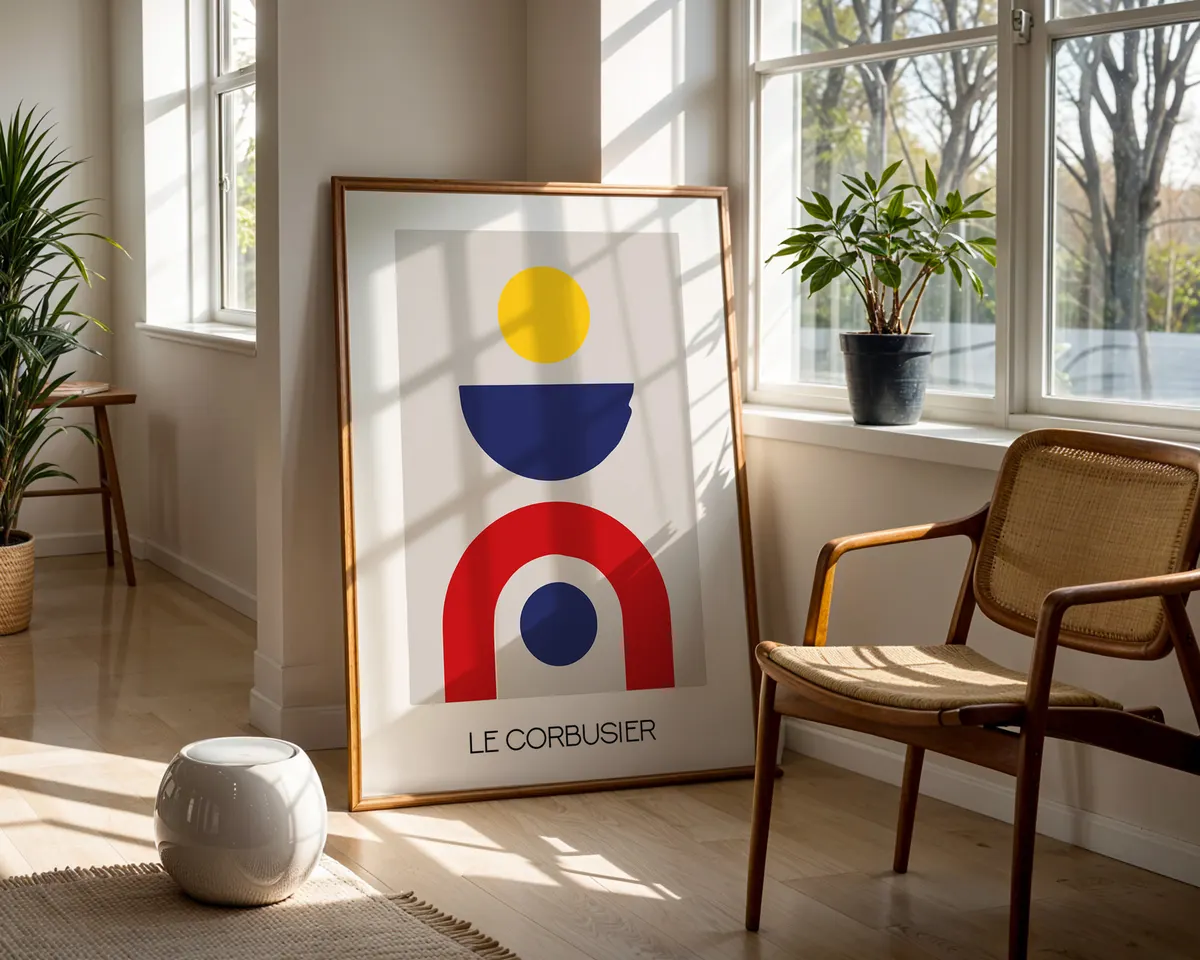 Bold abstract geometric exhibition poster with vibrant shapes and colour-music composition in Bauhaus style. — photo 5