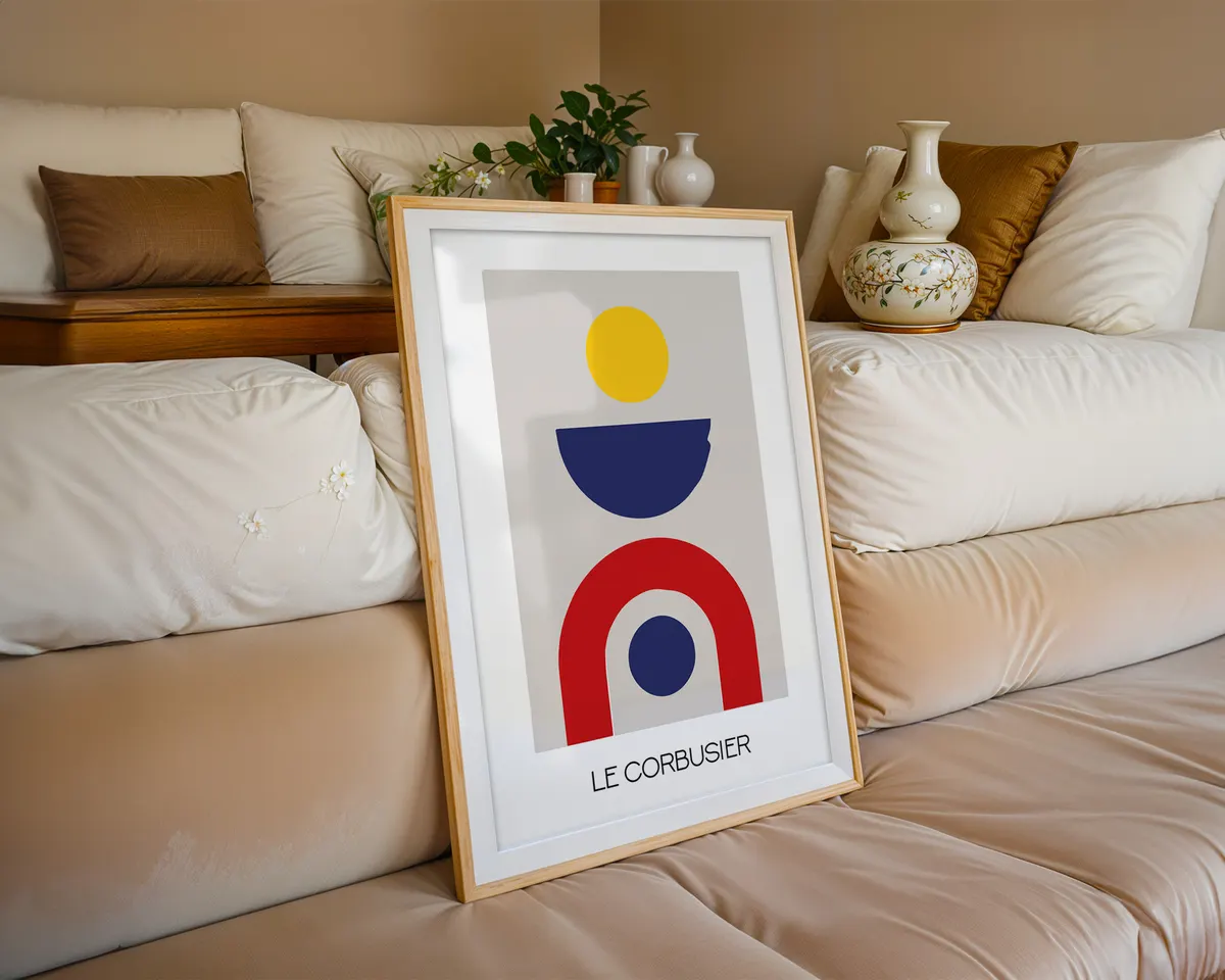 Bold abstract geometric exhibition poster with vibrant shapes and colour-music composition in Bauhaus style. — photo 6