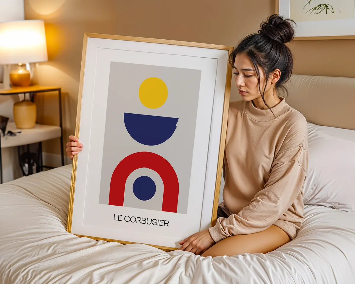Bold abstract geometric exhibition poster with vibrant shapes and colour-music composition in Bauhaus style. — photo 7