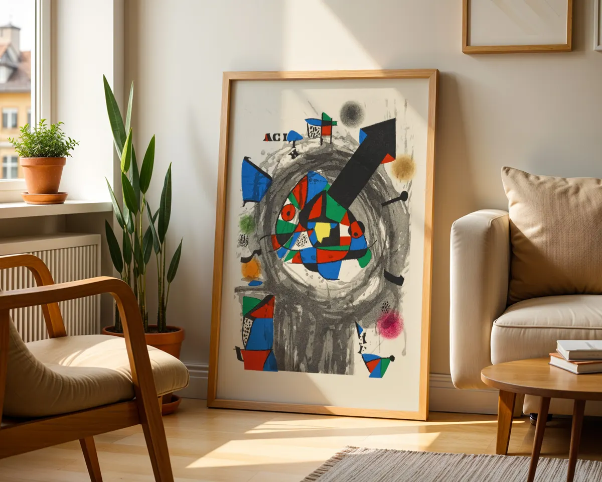 Surrealist abstract poster with playful biomorphic forms and constellation motifs in bold primary colours with black organic lines. — photo 2