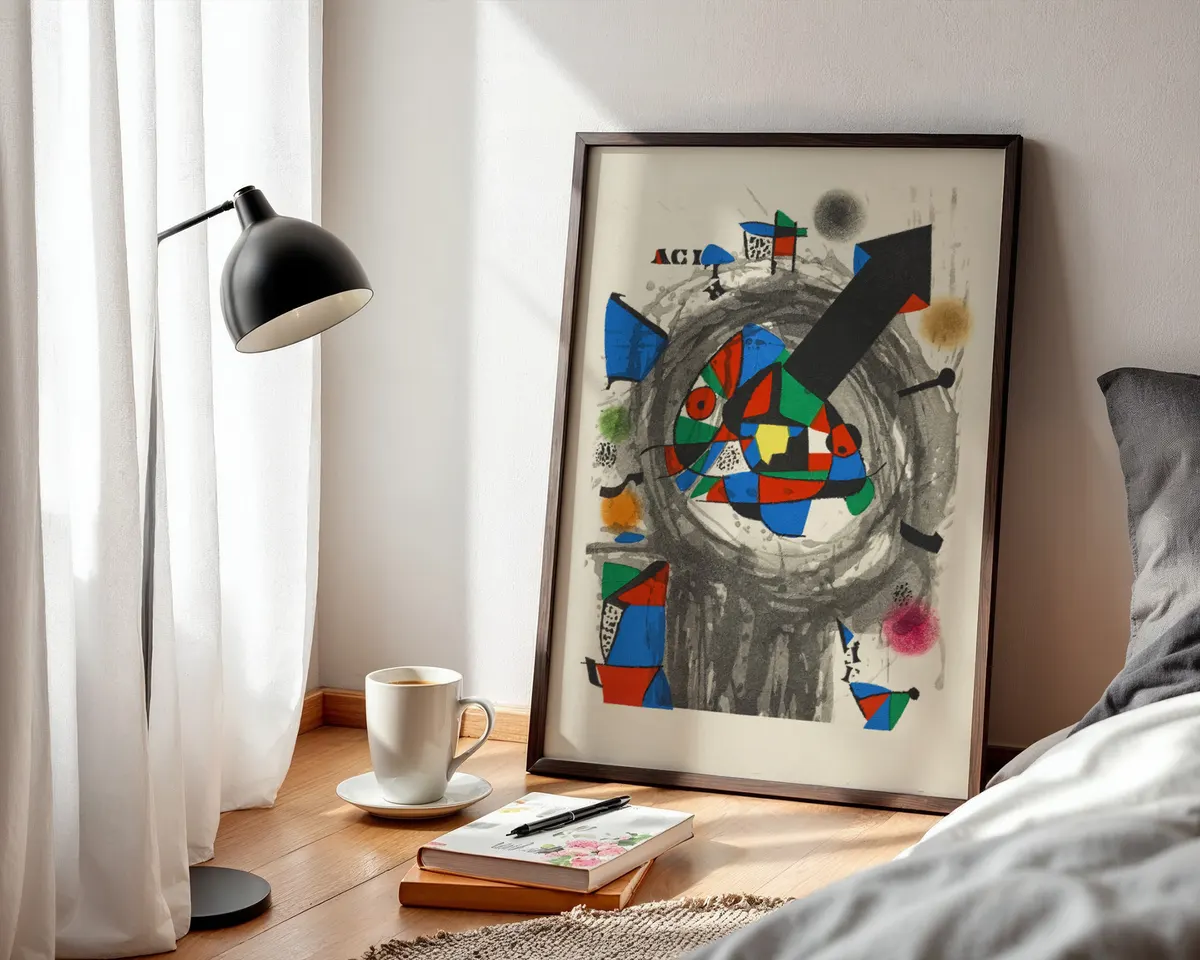 Surrealist abstract poster with playful biomorphic forms and constellation motifs in bold primary colours with black organic lines. — photo 3