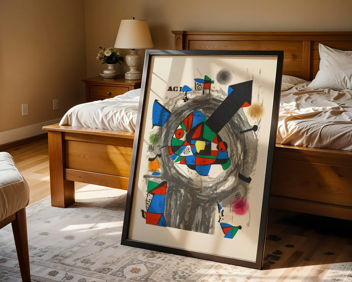 Surrealist abstract poster with playful biomorphic forms and constellation motifs in bold primary colours with black organic lines. — photo 4