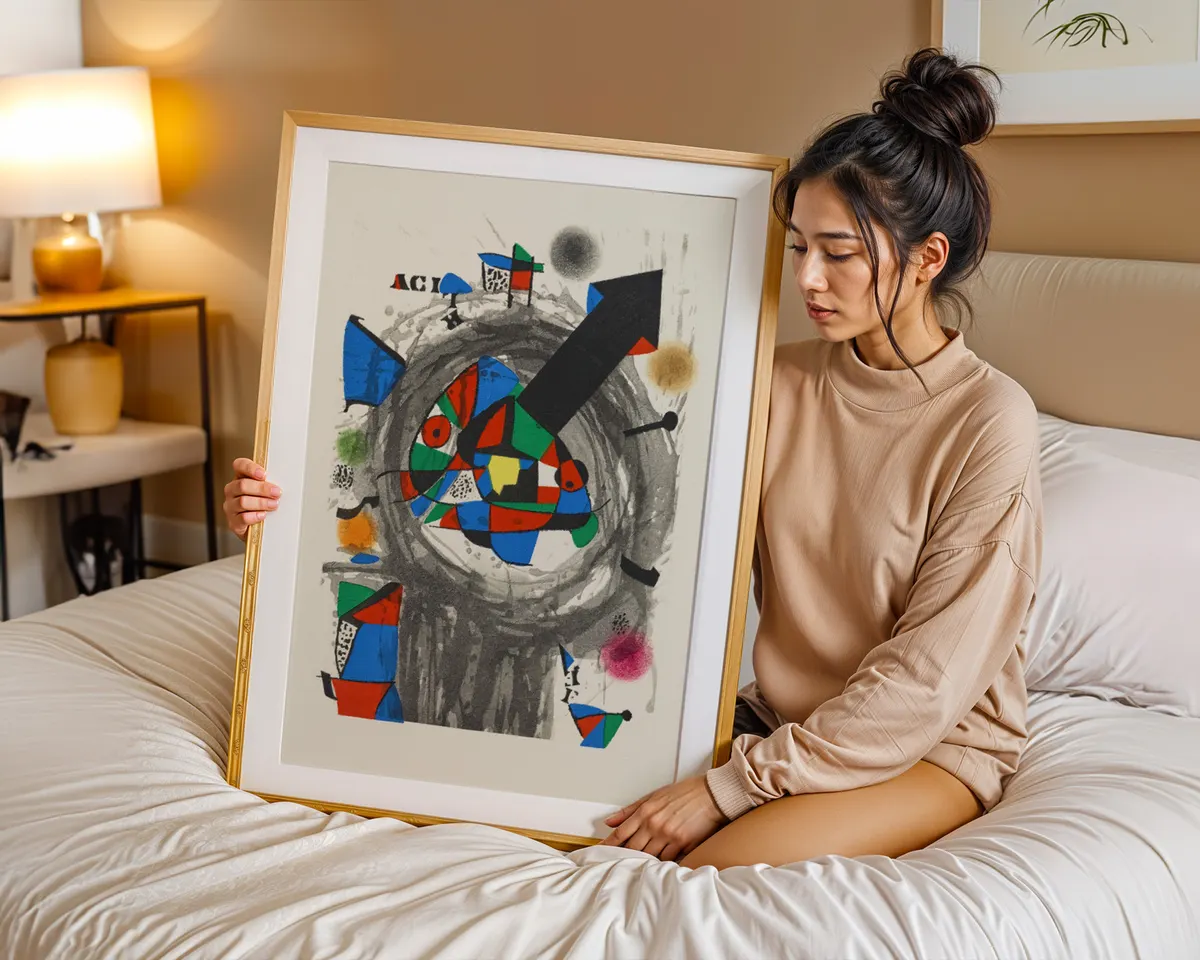 Surrealist abstract poster with playful biomorphic forms and constellation motifs in bold primary colours with black organic lines. — photo 7