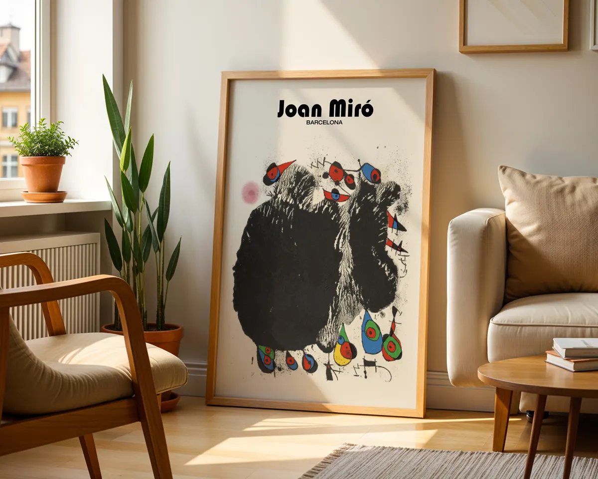 Surrealist abstract poster with joyful biomorphic and cosmic forms in bold primary and earth tones with organic black lines. — photo 2