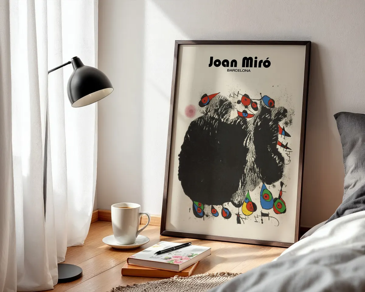 Surrealist abstract poster with joyful biomorphic and cosmic forms in bold primary and earth tones with organic black lines. — photo 3