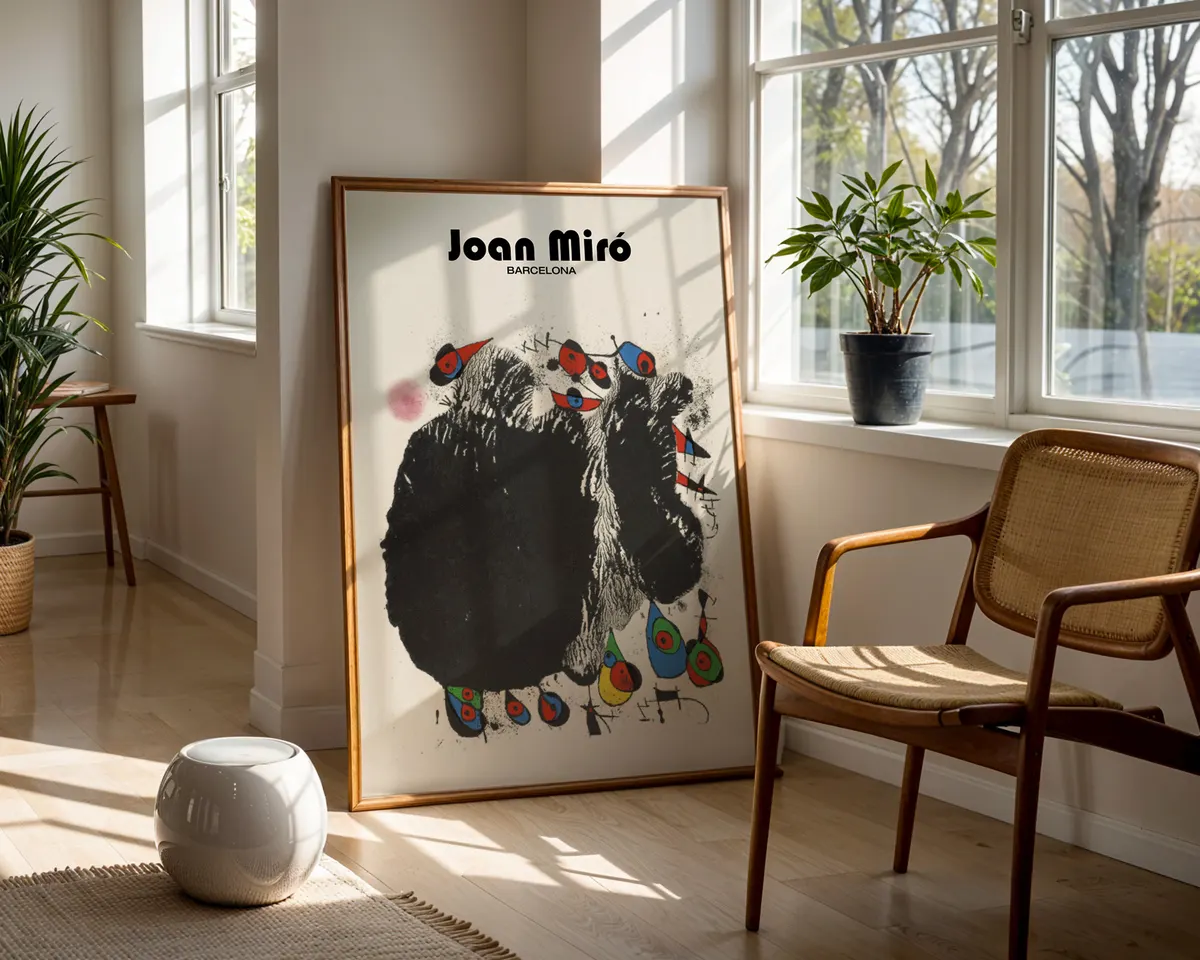 Surrealist abstract poster with joyful biomorphic and cosmic forms in bold primary and earth tones with organic black lines. — photo 5