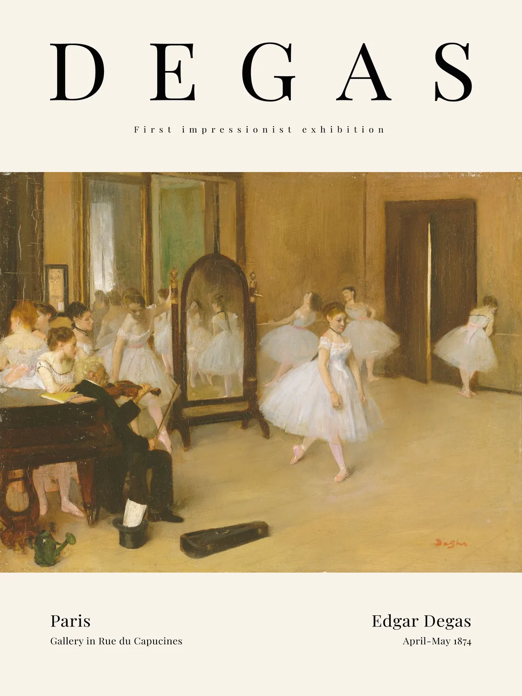 Impressionist style ballet poster of dancers backstage in soft warm tones with gestural figure work.