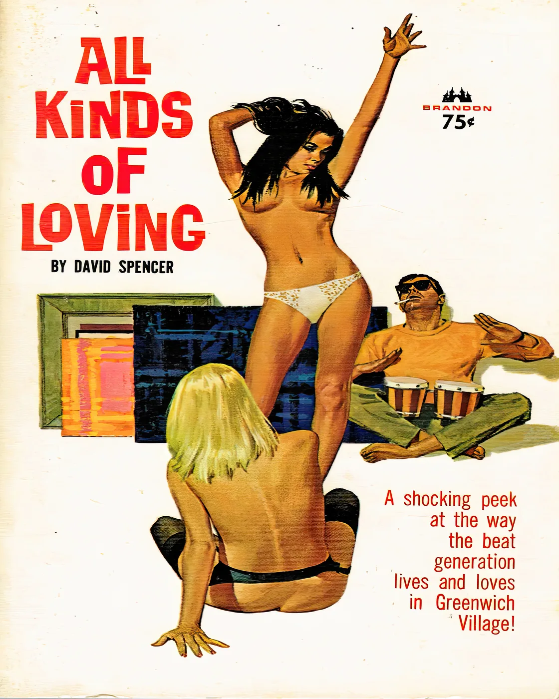 Vintage style sapphic art poster with mid-century lesbian culture imagery in a warm retro palette.