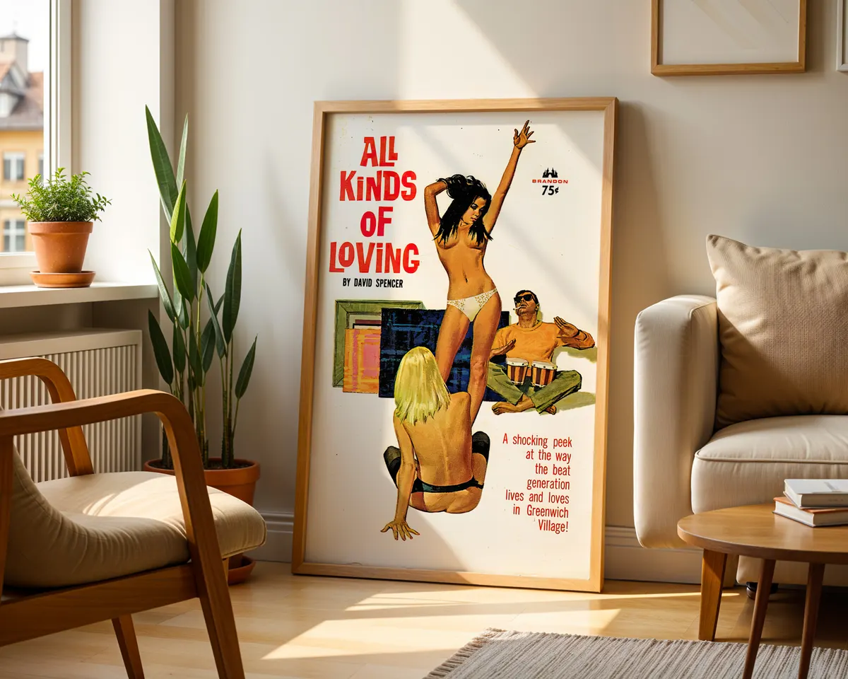 Vintage style sapphic art poster with mid-century lesbian culture imagery in a warm retro palette. — photo 2