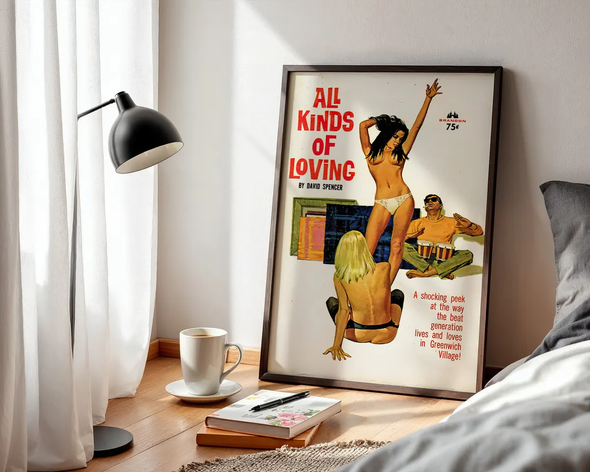 Vintage style sapphic art poster with mid-century lesbian culture imagery in a warm retro palette. — photo 3
