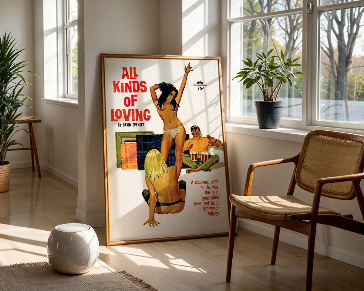 Vintage style sapphic art poster with mid-century lesbian culture imagery in a warm retro palette. — photo 5