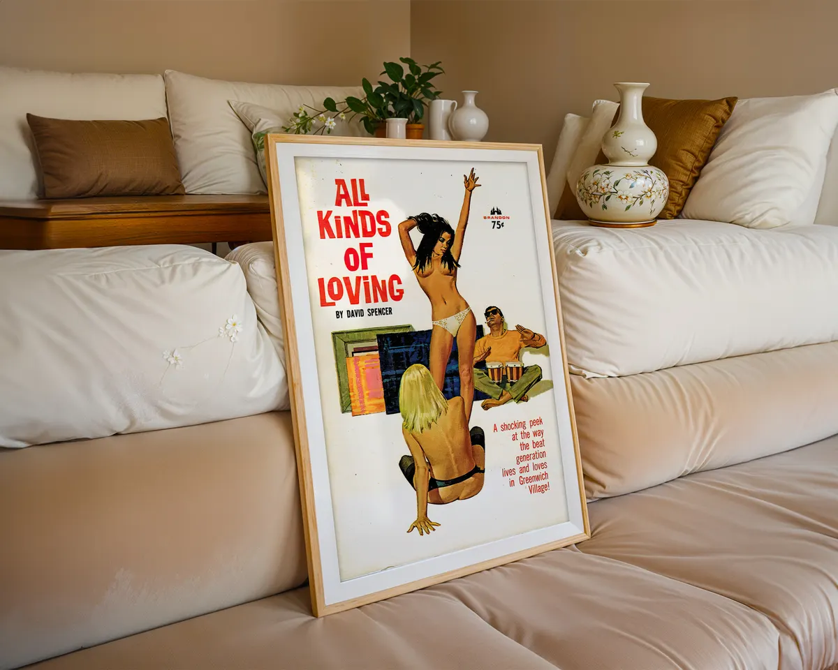 Vintage style sapphic art poster with mid-century lesbian culture imagery in a warm retro palette. — photo 6