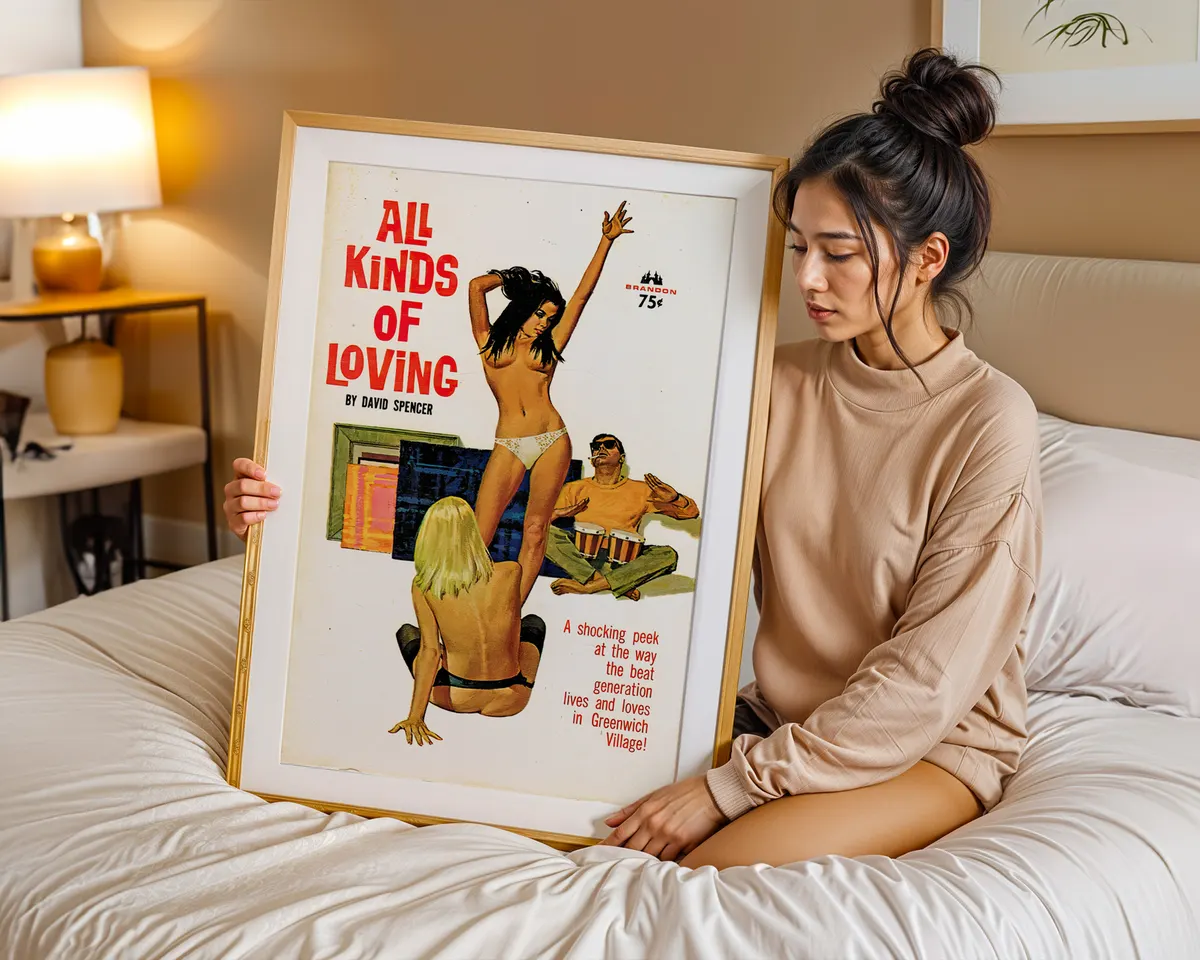 Vintage style sapphic art poster with mid-century lesbian culture imagery in a warm retro palette. — photo 7