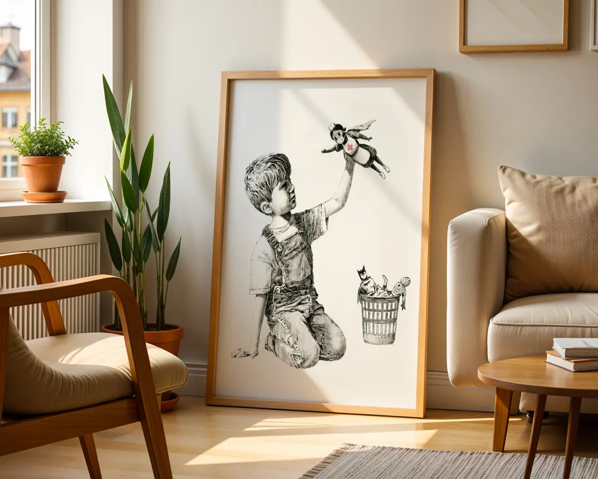 Street art style poster with a dark witty stencil composition blending childhood imagery and social commentary. — photo 2