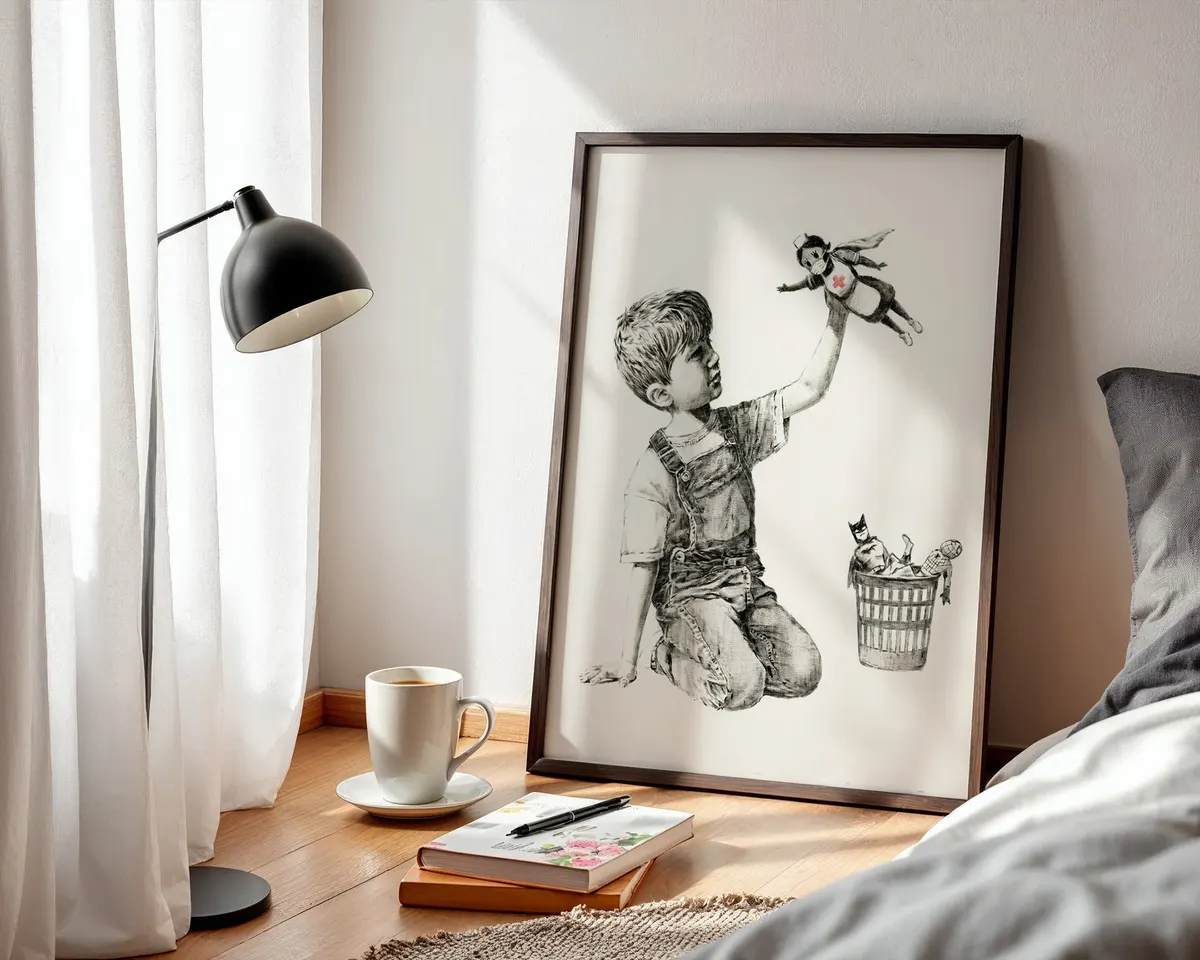 Street art style poster with a dark witty stencil composition blending childhood imagery and social commentary. — photo 3
