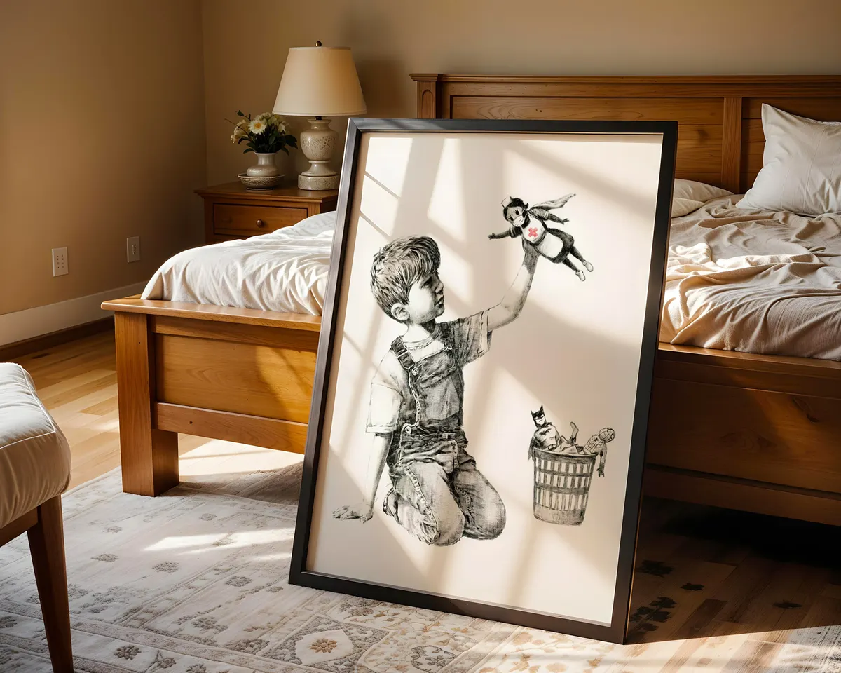 Street art style poster with a dark witty stencil composition blending childhood imagery and social commentary. — photo 4