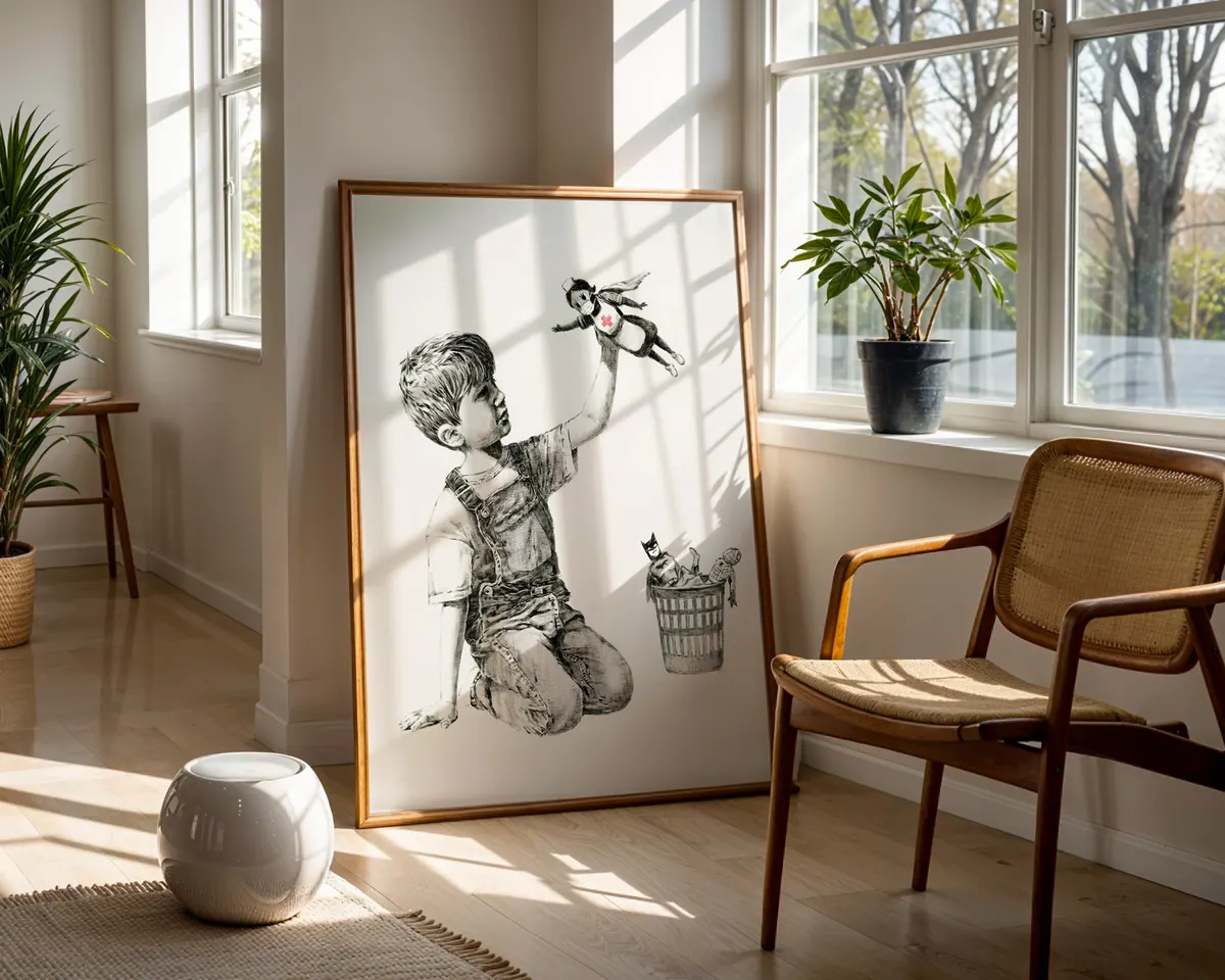 Street art style poster with a dark witty stencil composition blending childhood imagery and social commentary. — photo 5