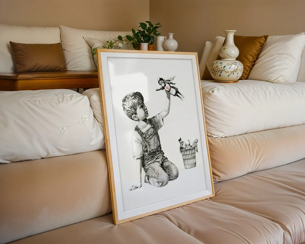 Street art style poster with a dark witty stencil composition blending childhood imagery and social commentary. — photo 6
