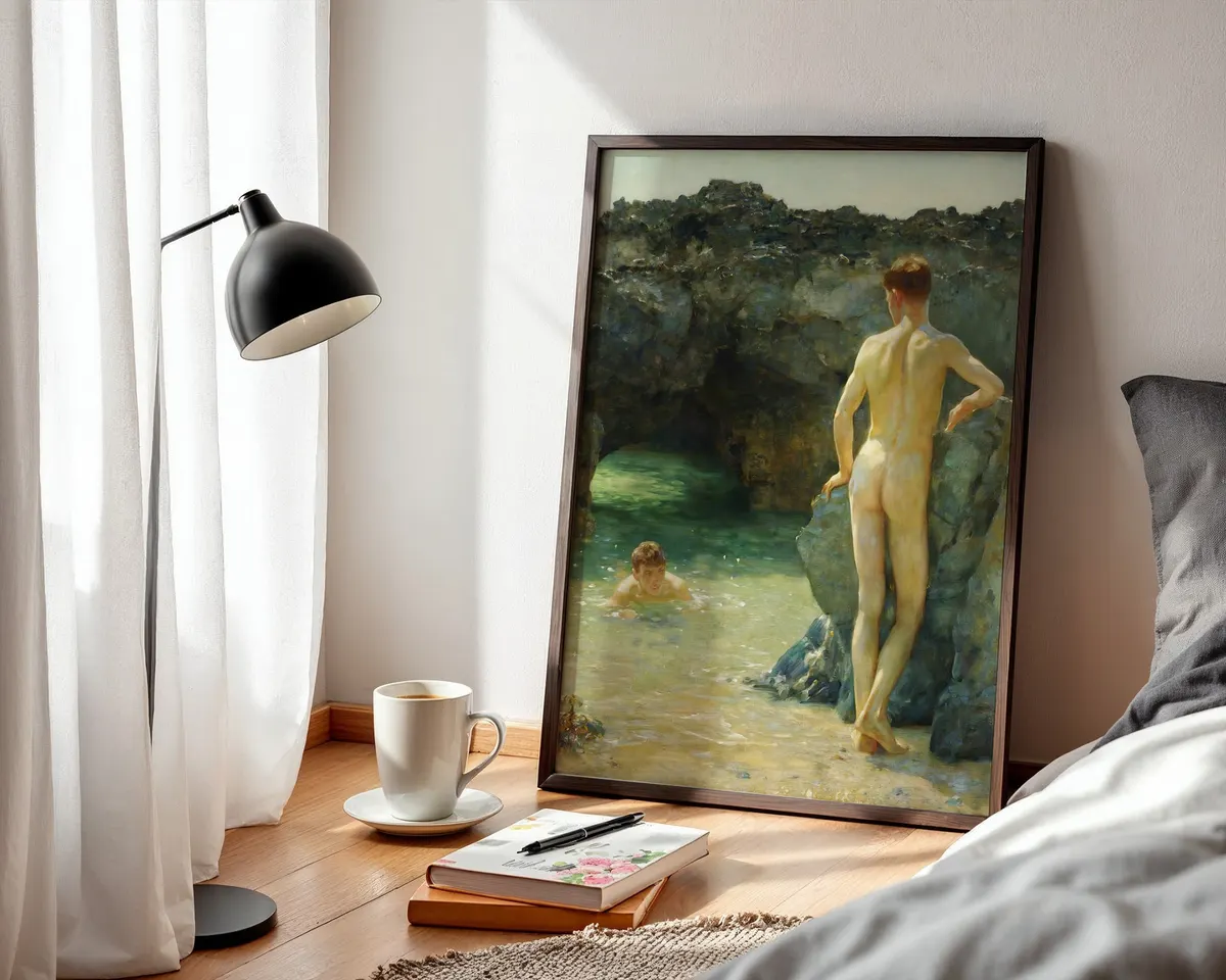 Victorian style coastal painting poster of luminous green waterways with dappled light and soft reflections. — photo 3
