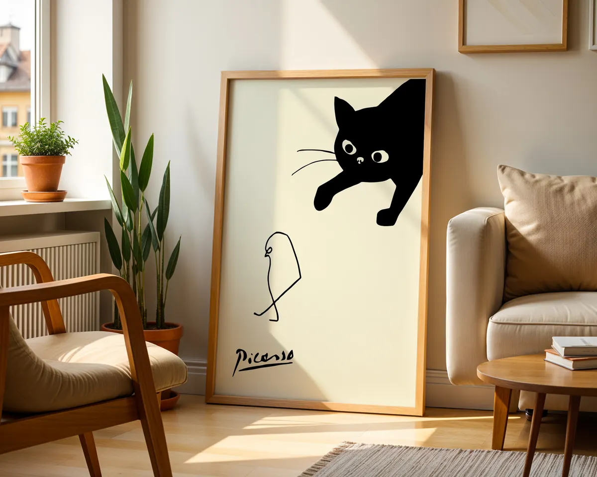 Cubist style poster of a cat and bird in fractured geometric forms with a bold colour palette. — photo 2