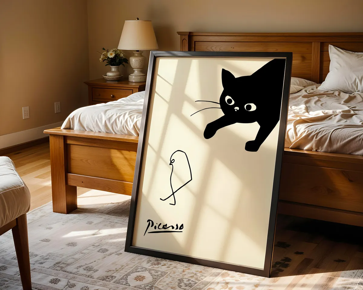 Cubist style poster of a cat and bird in fractured geometric forms with a bold colour palette. — photo 4