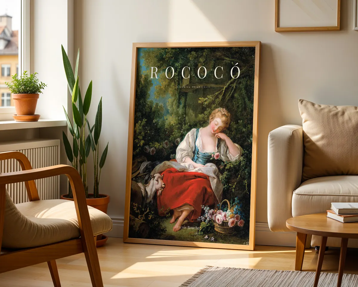 Rococo style 18th century French art poster with playful elegant composition in soft warm luminous colours. — photo 2