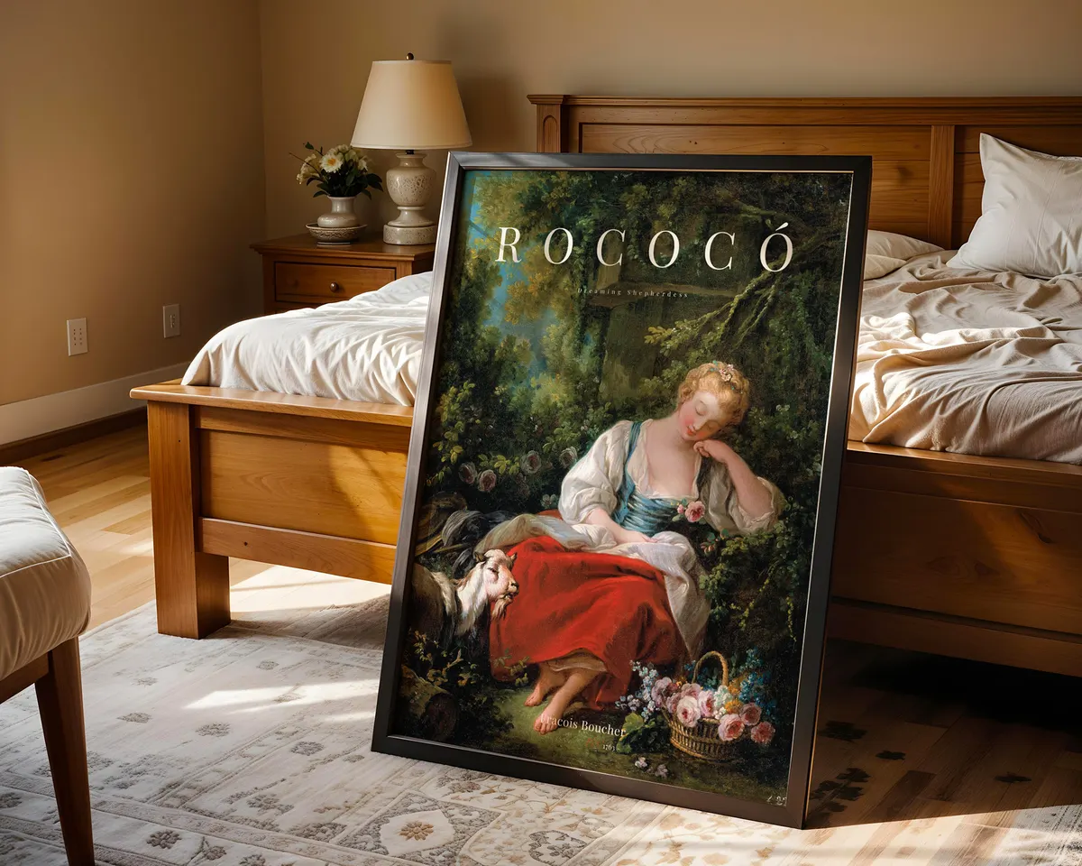 Rococo style 18th century French art poster with playful elegant composition in soft warm luminous colours. — photo 4