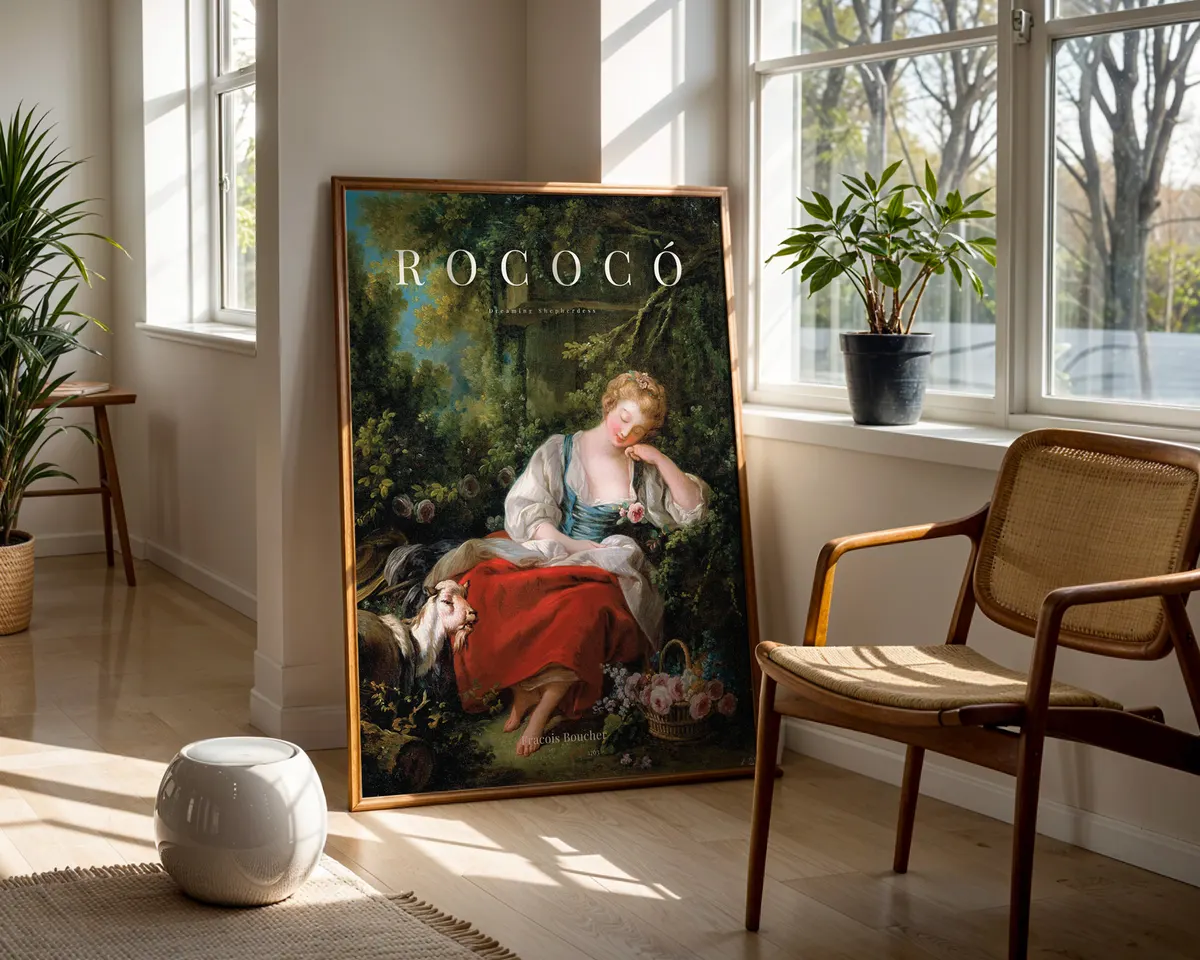 Rococo style 18th century French art poster with playful elegant composition in soft warm luminous colours. — photo 5