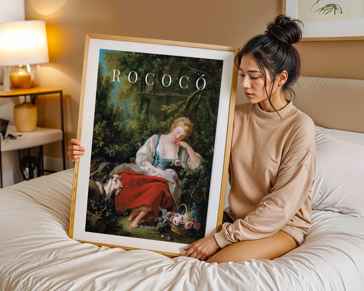 Rococo style 18th century French art poster with playful elegant composition in soft warm luminous colours. — photo 7